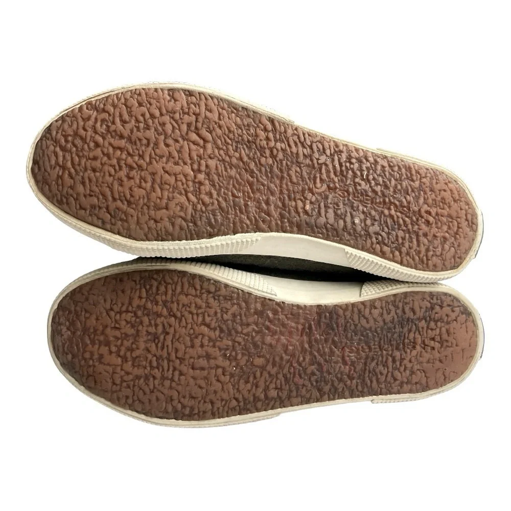 Superga Olive Wool Felt High Top Sneakers zipper, laces size 37 1/2 = 7 US
